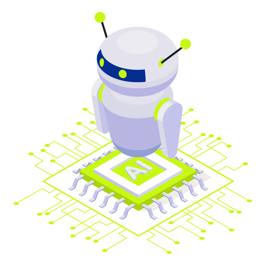 Illustration: AI robot on a microchip